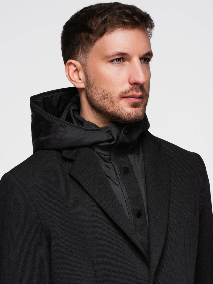 Men's jacket with high collar and hood - black V2 OM-BLZB-0133