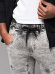 Pantaloni jogger din denim pentru bărbați cu rupturi și fermoare - gri V4 OM-PADJ-0243