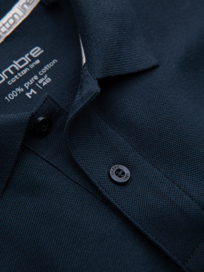 Jednofarebná pletená polokošeľa BASIC - tmavomodrá V2 OM-POBS-0100