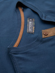 Men's T-shirt with button neckline and suede trim - dark blue V2 OM-TSCT-0206
