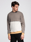 Men's OVERSIZE sweatshirt with contrasting color combination - khaki V7 OM-SSNZ-0130