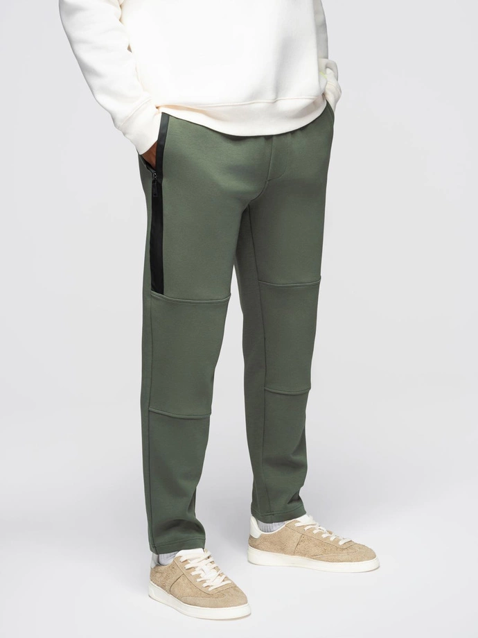 Men's sweatpants with straight leg and rubber details - dark olive green V4 OM-PASK-0281