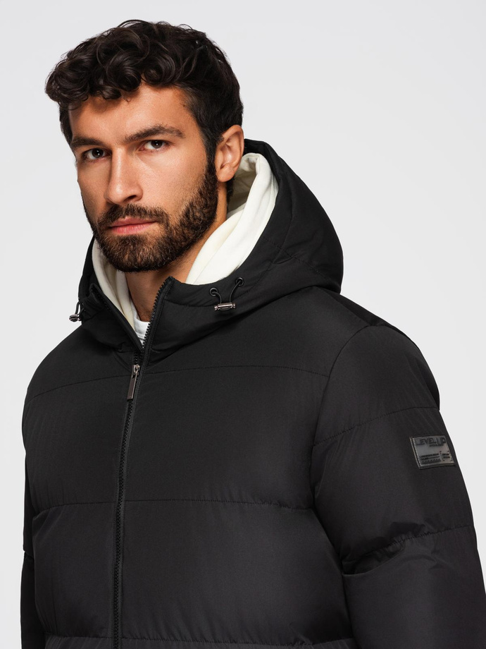 Men's classic long hooded jacket - black V1 OM-JALJ-0269