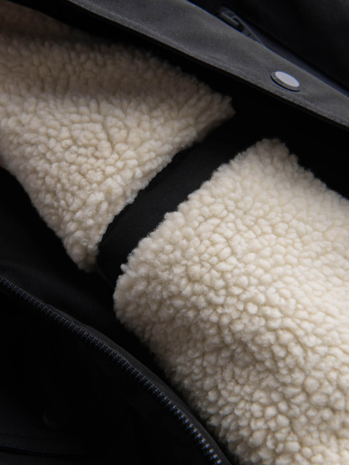 Męska długa kurtka parka sherpa – čierna V4 OM-JALJ-0181