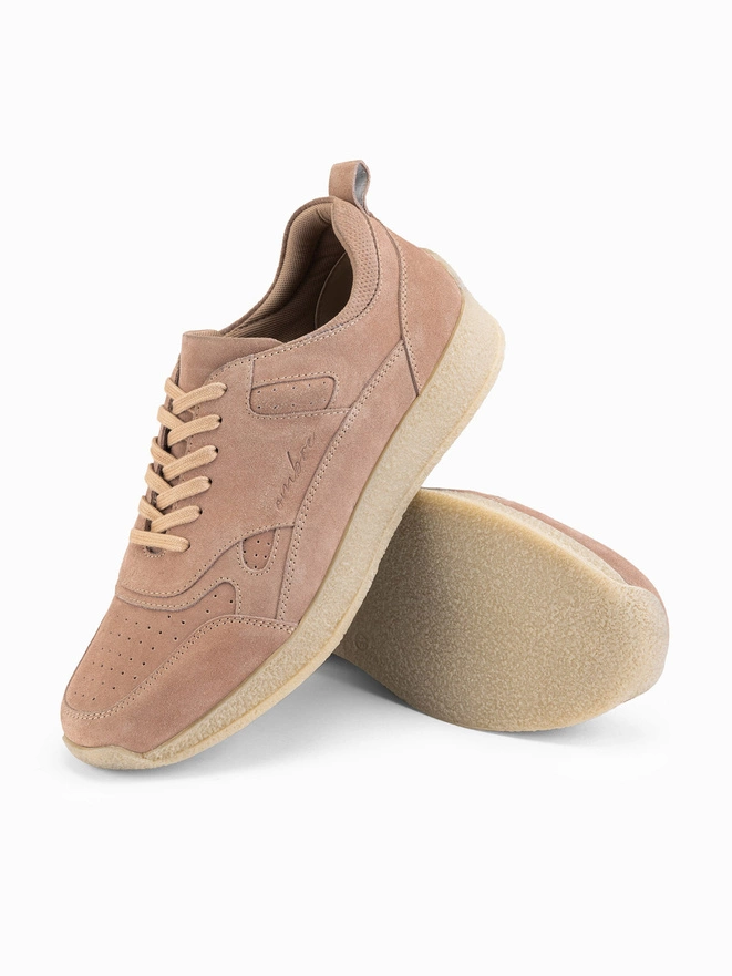 Men's lightweight suede sports style sneakers - beige V3 OM-FOSL-0205