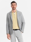 Men's elegant blazer with decorative buttons on cuffs - grey V2 OM-BLZB-0114