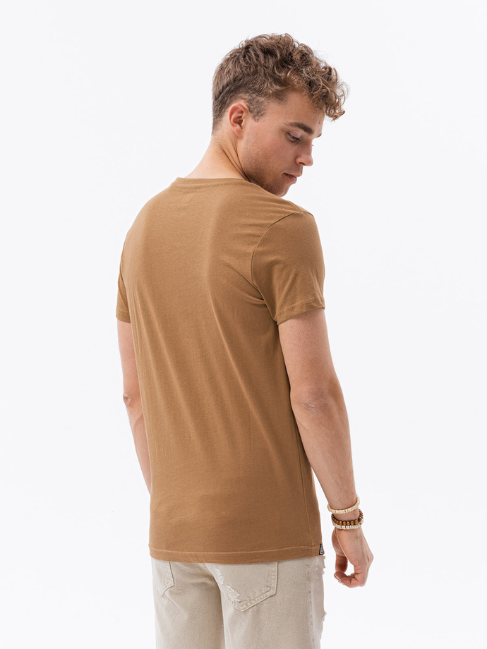 Men's classic BASIC v-neck T-shirt - light brown V9 S1369 | Ombre