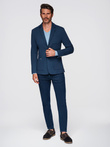 Men's SLIM knit jacket with subtle texture - dark blue V6 OM-BLZB-0101