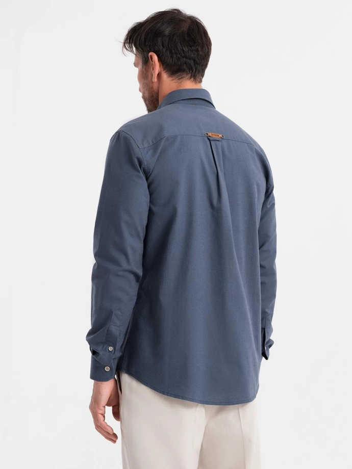 Men's linen shirt with classic collar and pockets REGULAR FIT - blue V4 OM-SHCS-0134