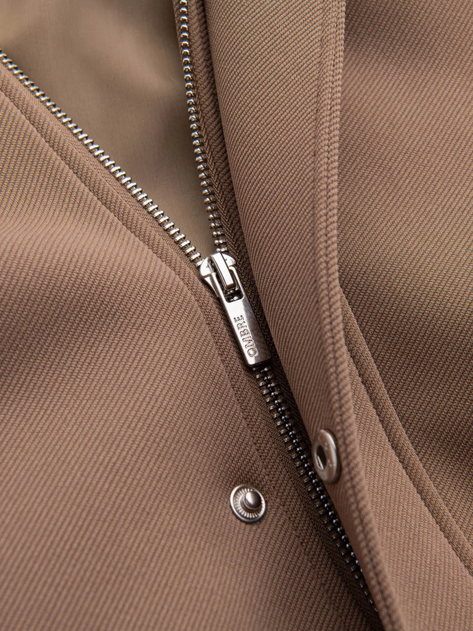 Men's hooded coat in fine stripe - coffee V1 OM-COSC-0112