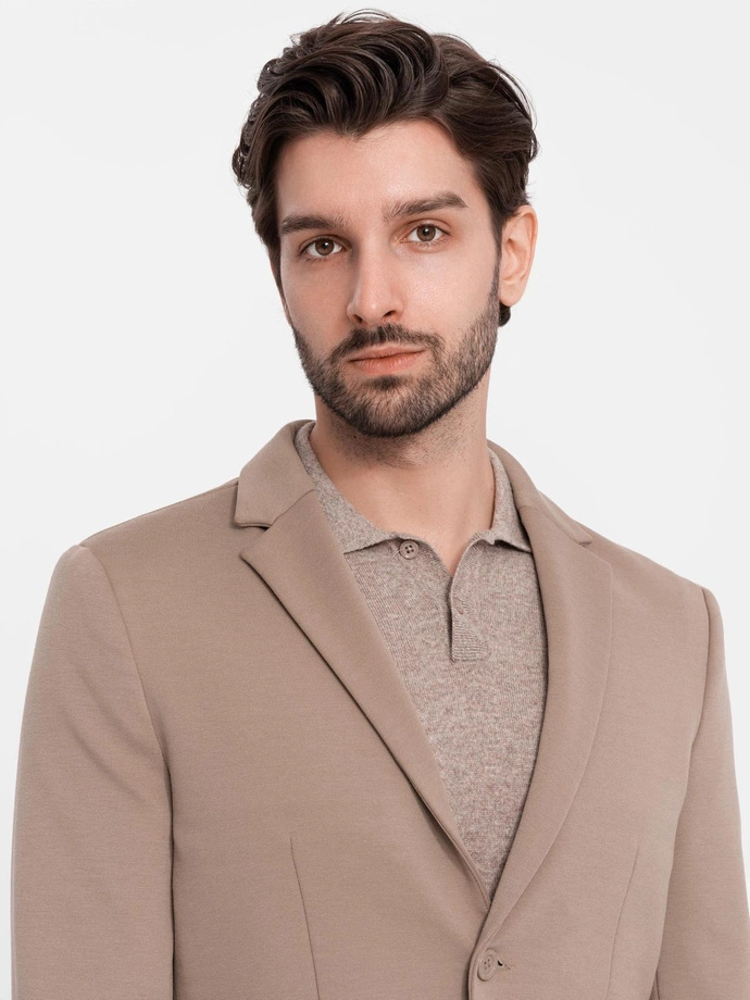 Men's jacket with patch pockets - dark beige V3 OM-BLZB-0127
