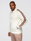 Men's sweatshirt with high collar and stripes - cream V3 OM-SSZP-0219