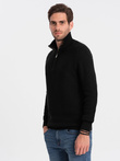 Men's knitted sweater with spread collar - black V3 OM-SWZS-0105
