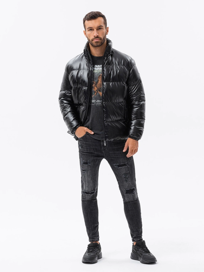 Men's winter puffer jacket shiny - black C545