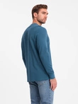 Pánský vaflový úplet s dlouhým rukávem a zapínáním u krku - modrý denim V4 OM-LSCL-0120