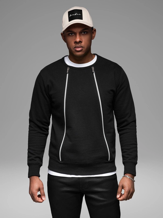 Men's sweatshirt with decorative front zips - black V1 OM-SSNZ-0187