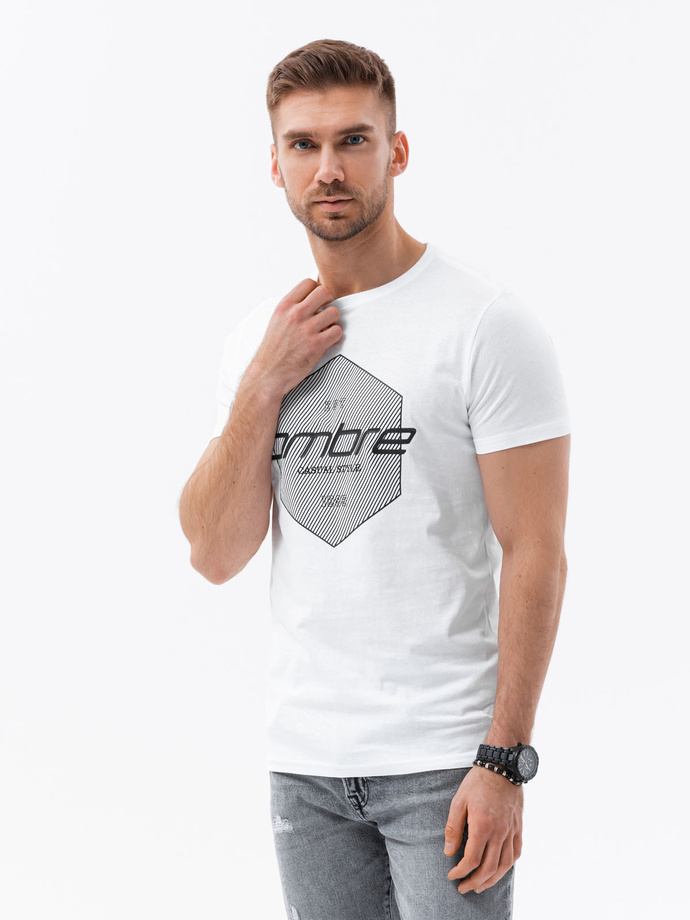 Men's printed cotton t-shirt - white V1 S1753