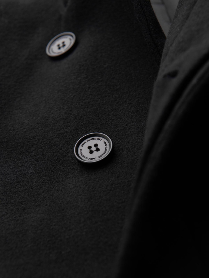Men's coat with high collar and asymmetrical fastening - black V2 OM-COWC-0141