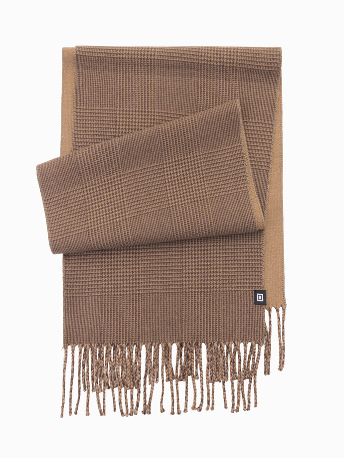 Dvipusis languotas vyriškas šalikas su kutais - rudos ir smėlio spalvos V2 OM-ACSF-0118