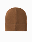 Men's knitted beanie with embroidered inscription - brown V4 OM-ACWH-0120