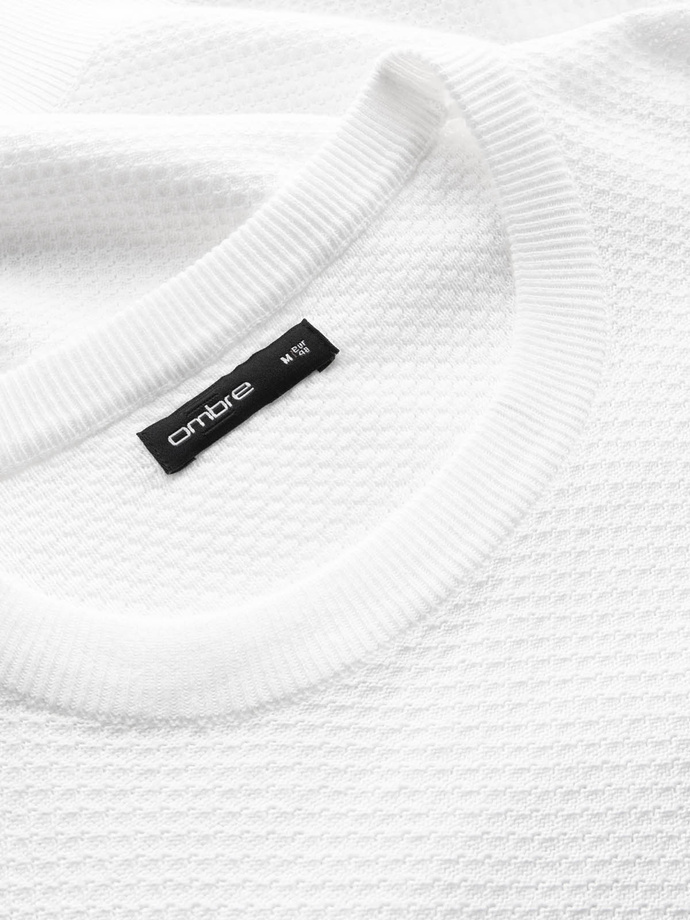 Men's RELAXED FIT knit sweater in diamond weave - broken white V1 OM-SWSW-0110