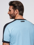 Men's t-shirt with contrasting stripes - light blue V3 OM-TSCT-0115