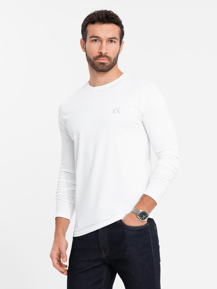 Vyriška SLIM FIT ilgomis rankovėmis su elastanu ir spauda - balta V2 OM-LSBC-0124