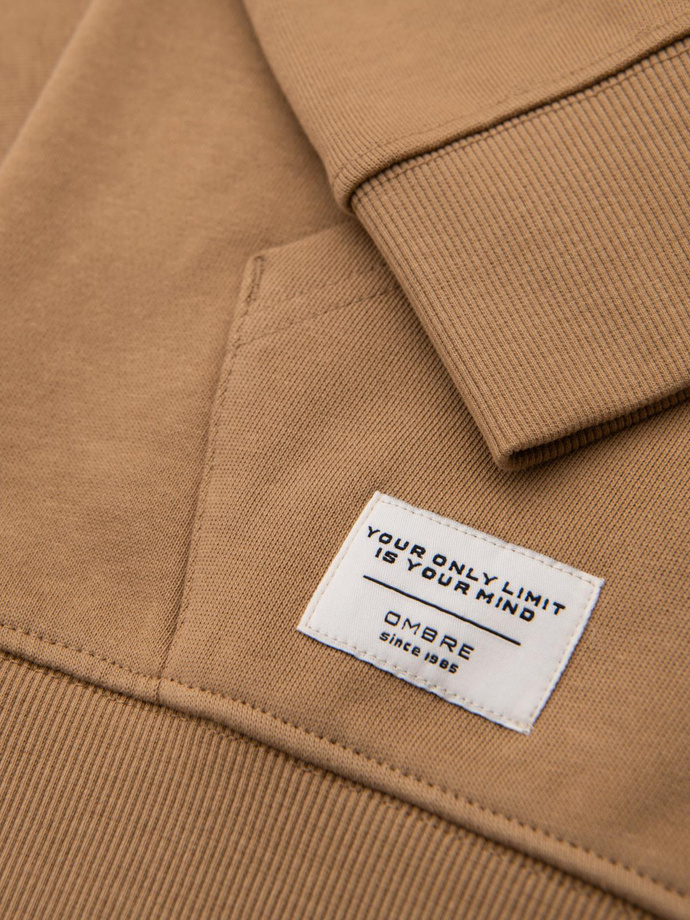 Hanorac cu glugă și fermoar pentru bărbați BASIC - maro V2 OM-SSBZ-0178