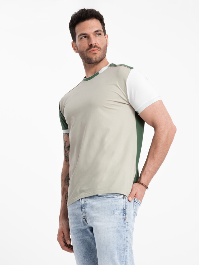 Tricou bărbătesc din elastan cu mâneci colorate - verde V5 OM-TSCT-0176