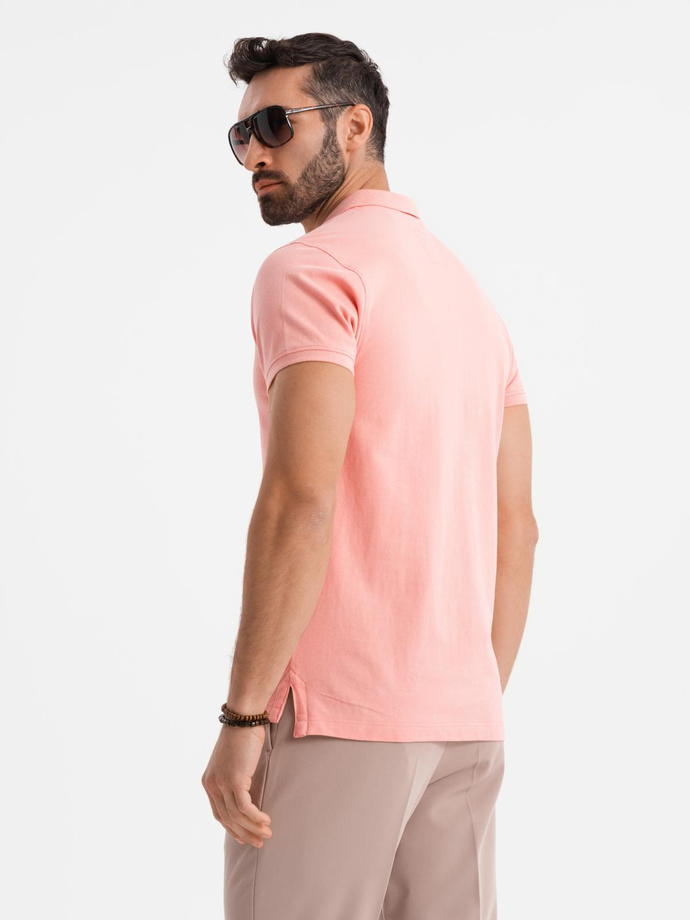 Tricou polo BASIC BASIC pentru bărbați, o singură culoare, din tricot piqué - verde neon V25 OM-POBS-0100