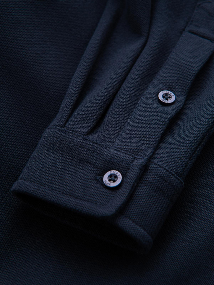 Men's knitted SLIM FIT long sleeve shirt - navy blue V2 OM-SHCS-0177 