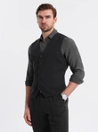 Fitted structured men's vest with patch pockets - black V1 OM-BLZV-0146