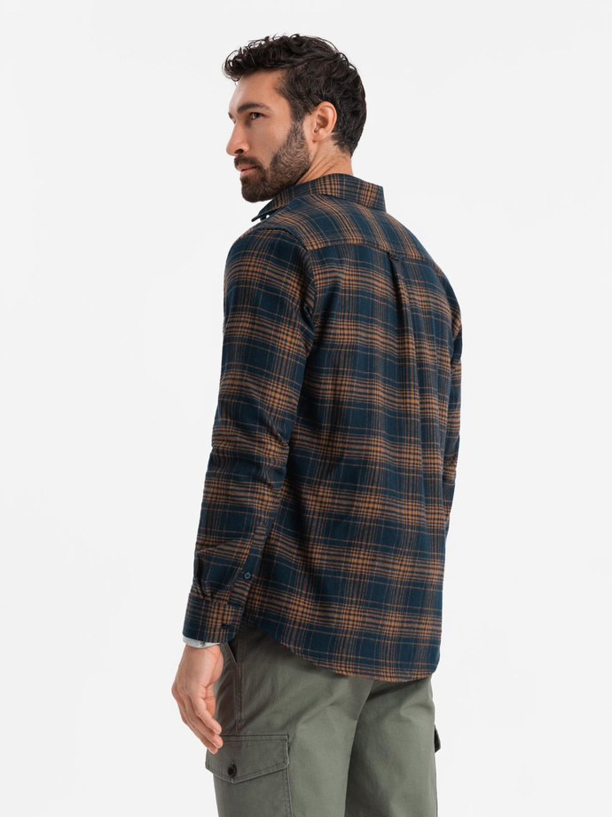 Men's checkered flannel shirt - navy blue and orange V7 OM-SHCS