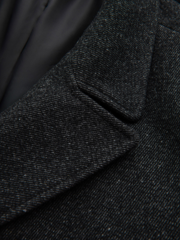 Men's short double-breasted wool coat - graphite V1 OM-COWC-0115