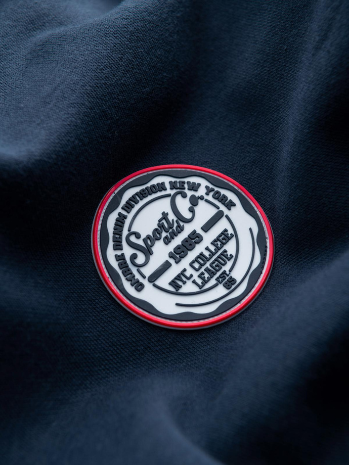 Hanorac kangaroo pentru bărbați cu glugă și patch-uri în stil universitar - albastru marin V2 OM-SSNZ-0144