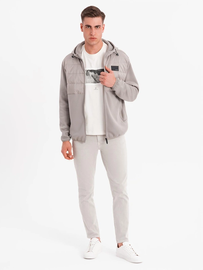 Jachetă sport ușoară colorată pentru bărbați cu fleece - maro și bleumarin V1 OM-JANP-0194