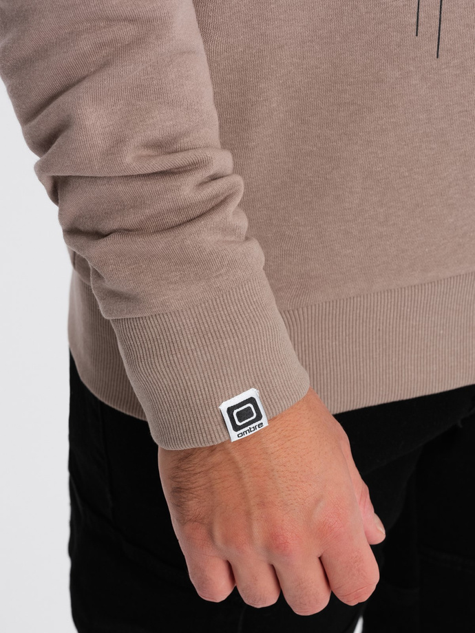 Hanorac cu imprimeu HOODIE pentru bărbați - bej închis V2 OM-SSPS-0152
