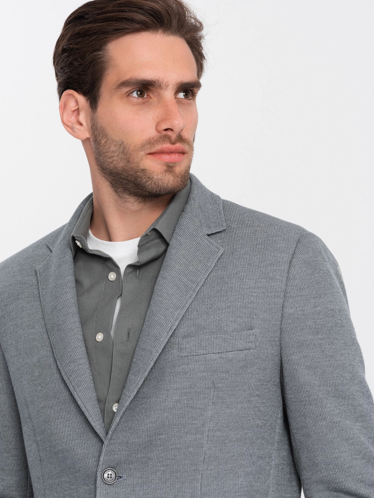 Men s blazer with elbow patches light grey V1 OM BLZB 0108 Ombre Men s clothing online