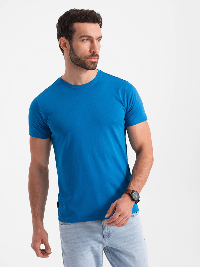 Tricou clasic BASIC din bumbac pentru bărbați - albastru V12 OM-TSBS-0146