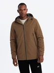 Men's lightweight storm jacket with hood - brown V2 OM-JANP-0191