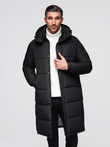 Men's quilted long jacket with detachable hood - black V1 OM-JALJ-0190