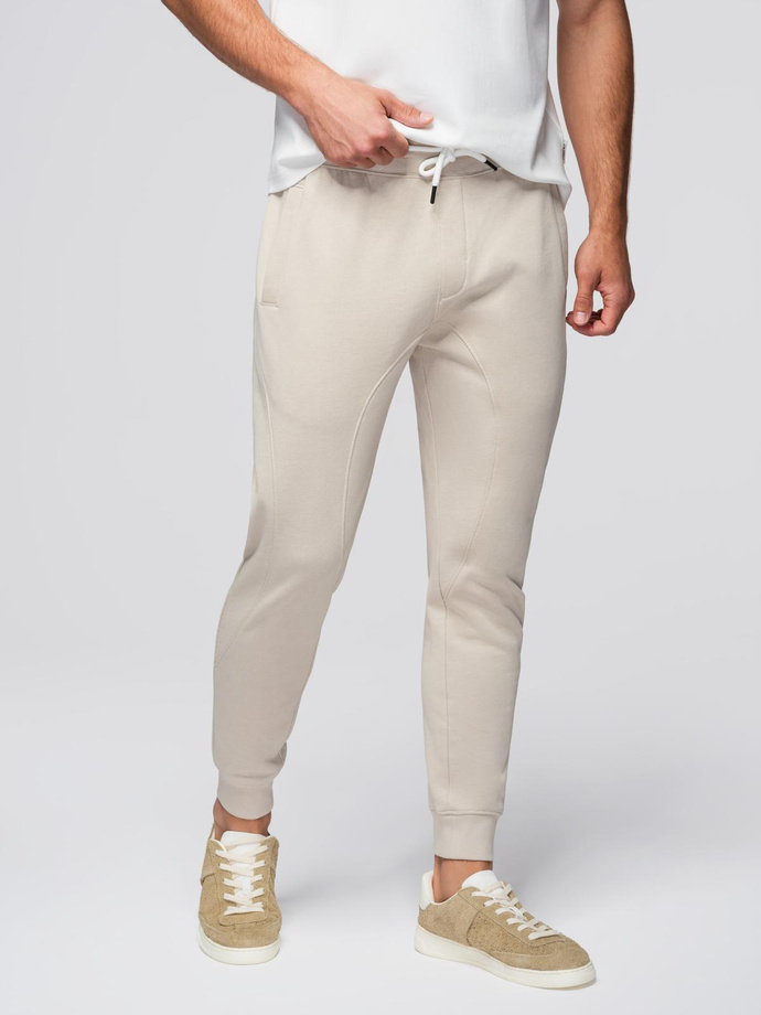 Men's jogger sweatpants - light beige V1 OM-PABS-0173