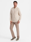 Men's linen shirt with classic collar and pockets REGULAR FIT - cream V3 OM-SHCS-0134