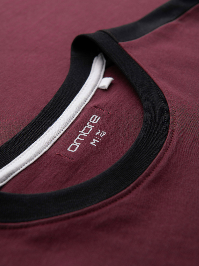 Men's T-shirt with contrasting stripes - maroon V2 OM-TSCT-0115