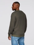Men's contrast weave sweater with round neckline - dark olive V2 OM-SWSW-0122