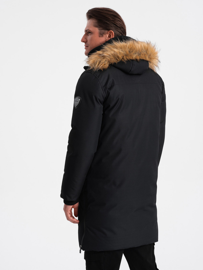 Alaskan men's winter jacket with detachable fur from the hood - black V2 OM-JALJ-0148