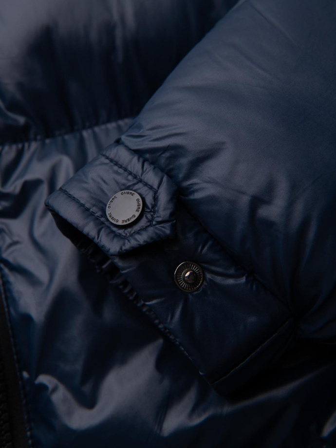 Jachetă puffer călduroasă pentru bărbați cu margini cu nervuri - albastru marin V2 OM-JAHP-0207