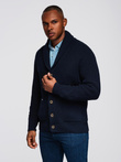 Men's cotton cardigan sweater with shawl collar - navy blue V1 OM-SWCD-0153
