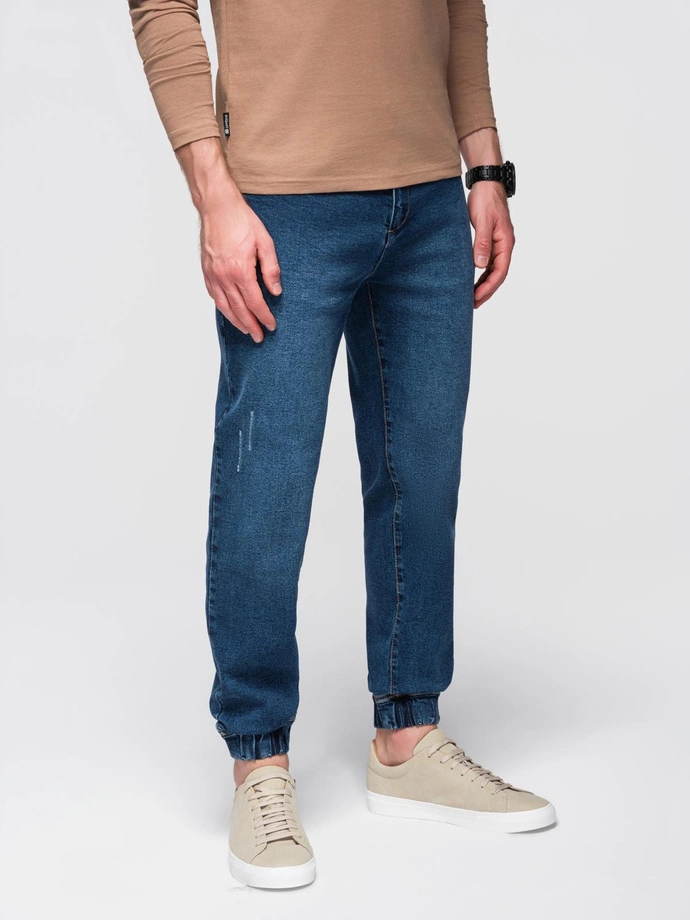 Men's denim JOGGERS pants with classic bandage - blue V2 OM-PADJ-0265