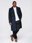 Men's navy double-breasted wool coat - navy blue V1 OM-COWC-0134